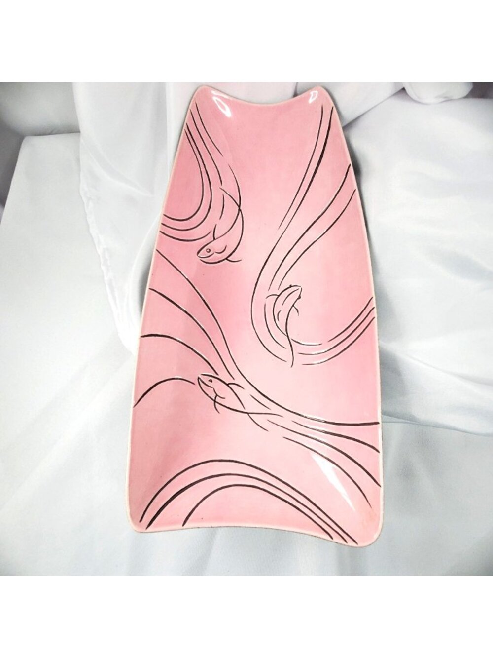 Roselane Pottery Pink Koi Fish 12.5"x6" Pasadena California 1950’s READ